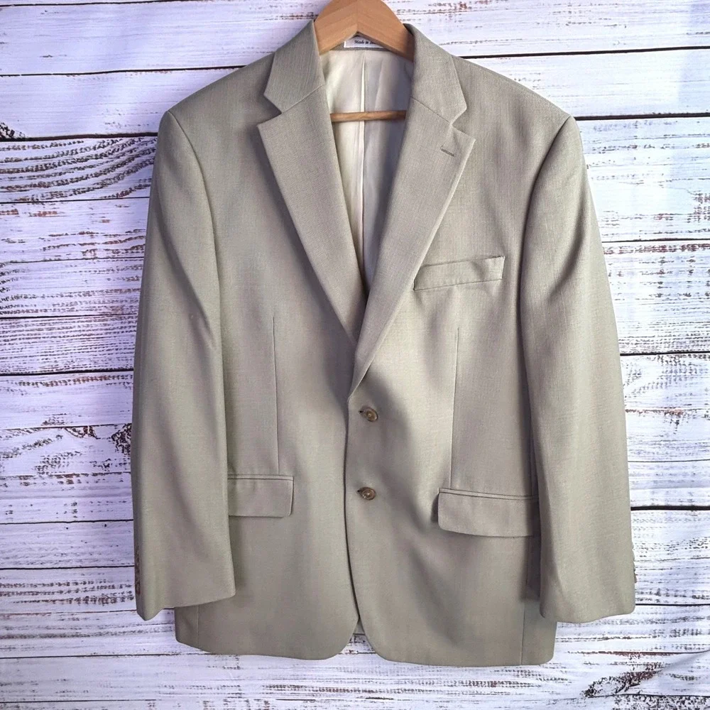 Summer Weight L. Ralph Lauren Blazer 42R Tan Taupe Poly/Viscose Neutral Minimal
